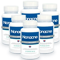 Pacchetto Nonacne da sei flaconi per sei mesi di trattamento.