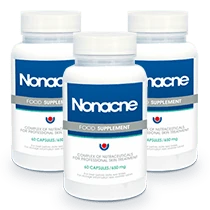 Pacchetto Nonacne da tre flaconi per tre mesi di trattamento.