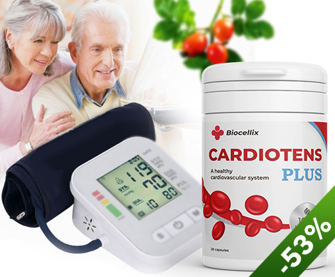 Logo di Cardiotens Plus, integratore per la pressione sanguigna.