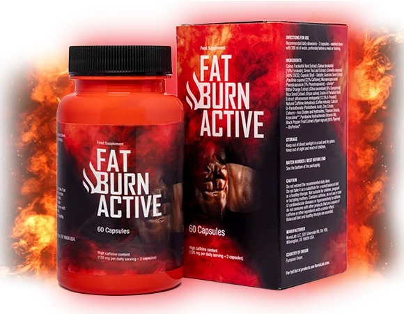 Dettaglio ravvicinato delle capsule e della confezione di Fat Burn Active