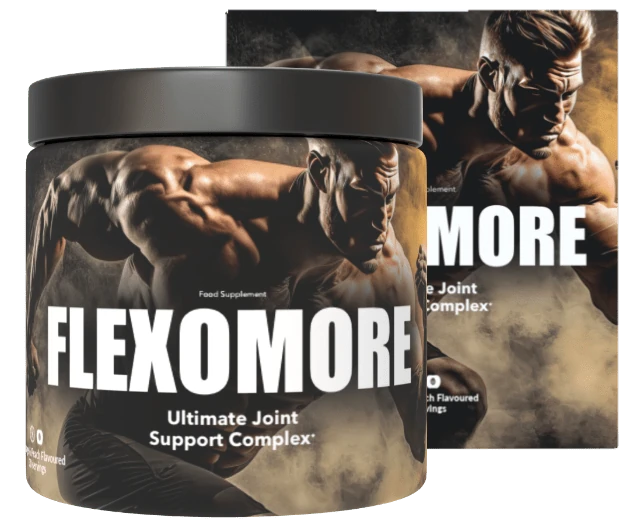 Confezione di Flexomore in polvere gusto arancia e pesca