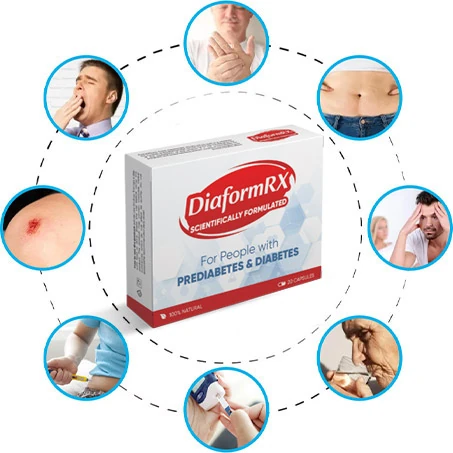 DiaformRX con frecce che indicano i benefici per il corpo