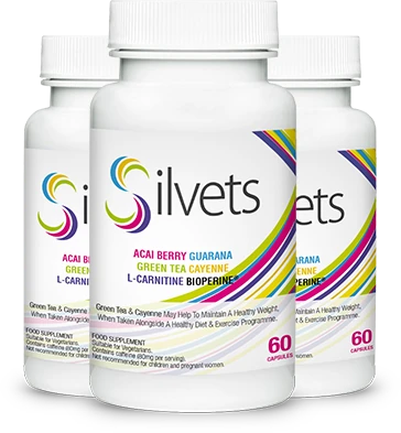 Confezione di tre flaconi di Silvets, integratore per la perdita di peso